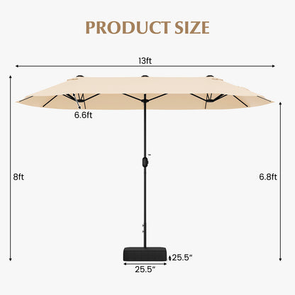 13 Feet Double-Sided Patio Twin Table Umbrella with Crank Handle-Beige