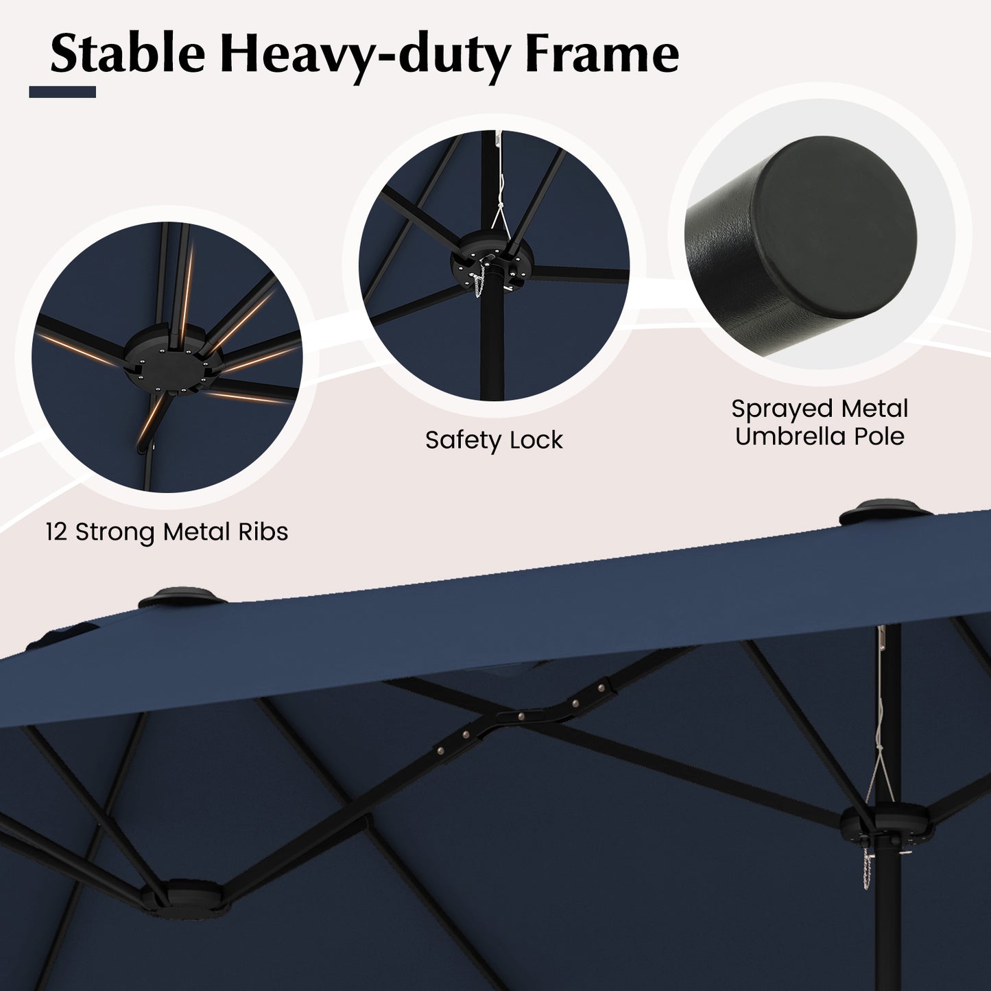 13 Feet Double-Sided Patio Twin Table Umbrella with Crank Handle-Navy