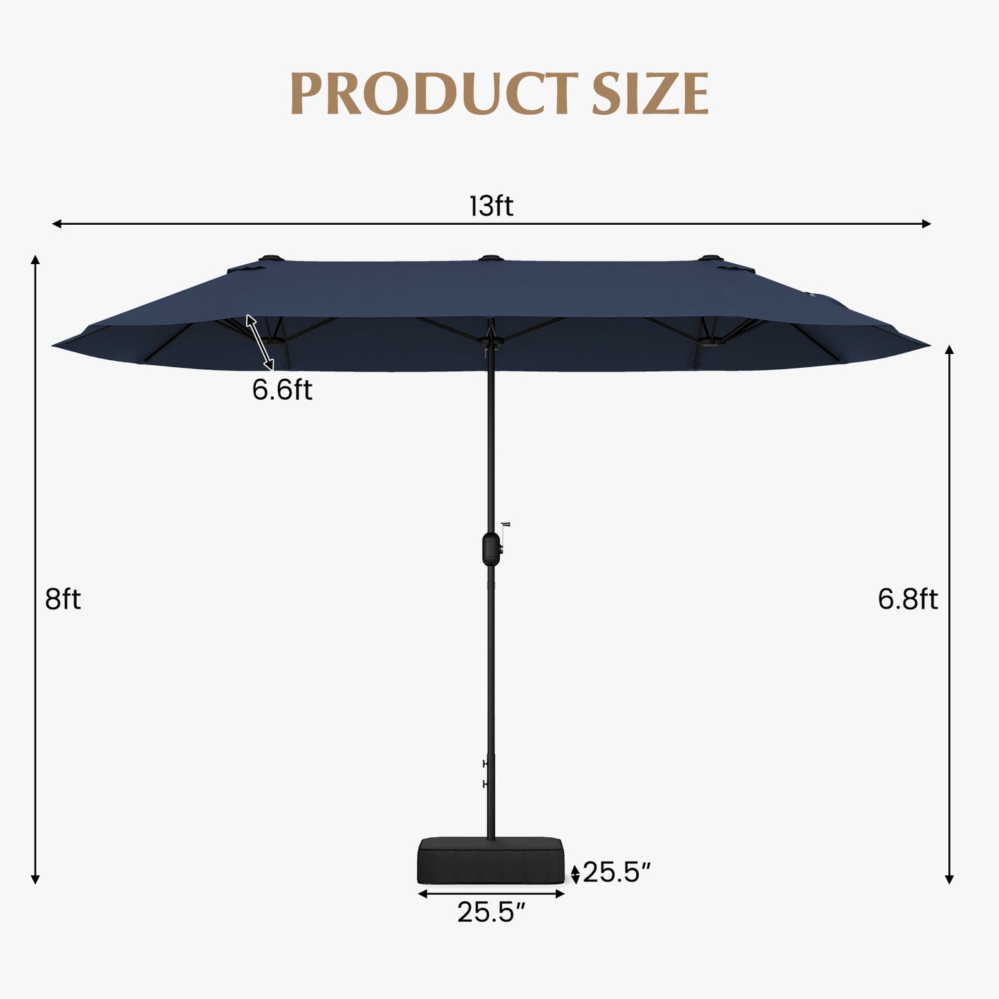 13 Feet Double-Sided Patio Twin Table Umbrella with Crank Handle-Navy