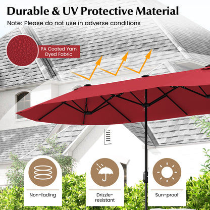 13 Feet Double-Sided Patio Twin Table Umbrella with Crank Handle-Wine