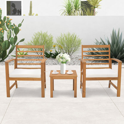 3 Pieces Outdoor Furniture Set with Soft Seat Cushions-White