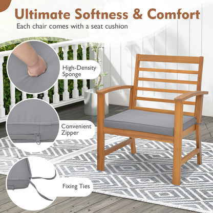 3 Pieces Outdoor Furniture Set with Soft Seat Cushions-Gray