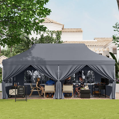 10 x 20 FT Pop up Canopy with 6 Sidewalls and Windows and Carrying Bag for Party Wedding Picnic-Black