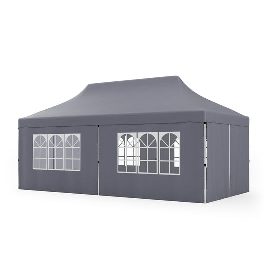 10 x 20 FT Pop up Canopy with 6 Sidewalls and Windows and Carrying Bag for Party Wedding Picnic-Gray
