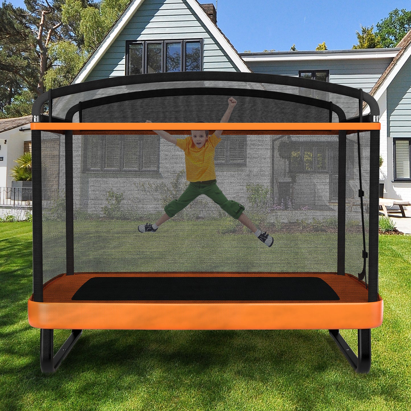 6 Feet Kids Entertaining Trampoline with Swing Safety Fence-Red Orange