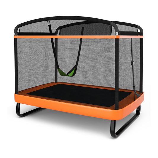 6 Feet Kids Entertaining Trampoline with Swing Safety Fence-Red Orange