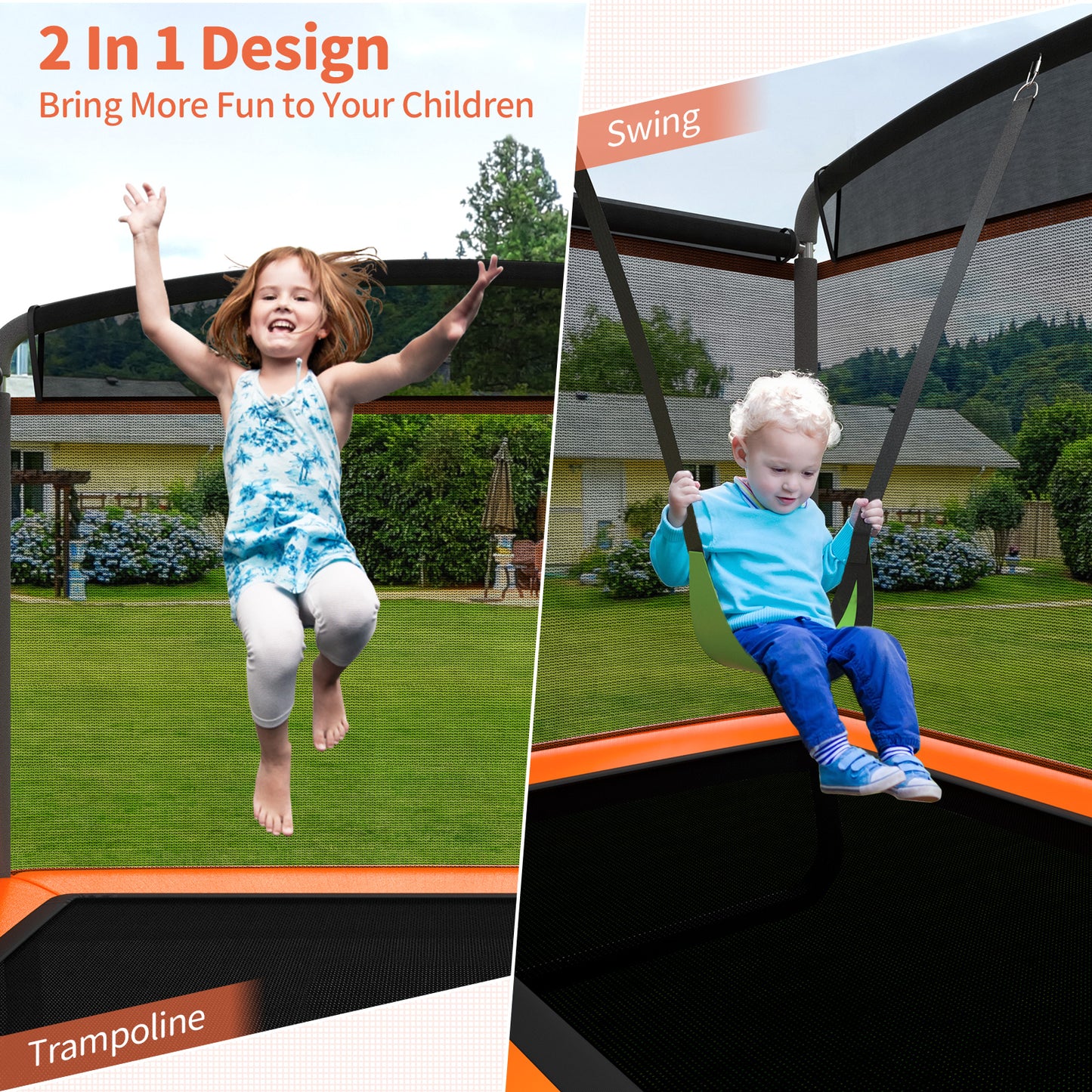 6 Feet Kids Entertaining Trampoline with Swing Safety Fence-Red Orange