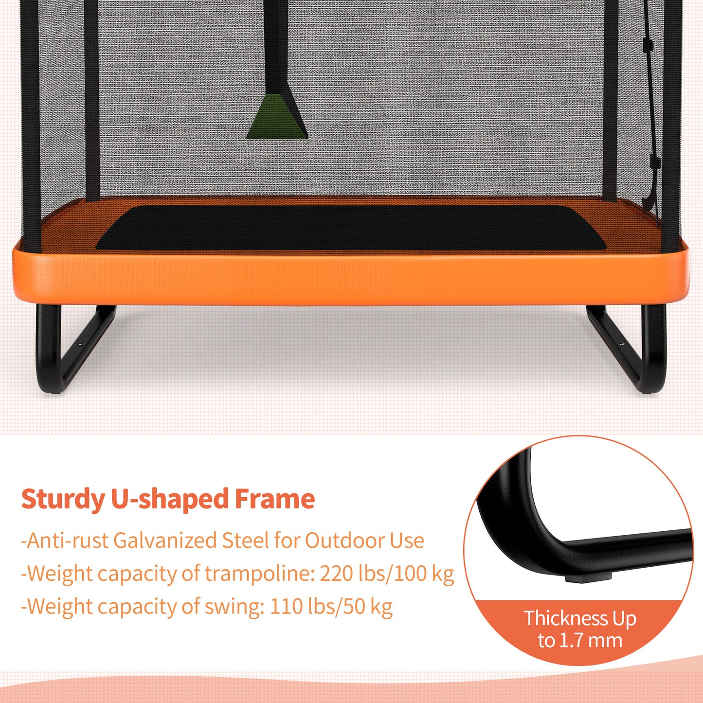 6 Feet Kids Entertaining Trampoline with Swing Safety Fence-Red Orange