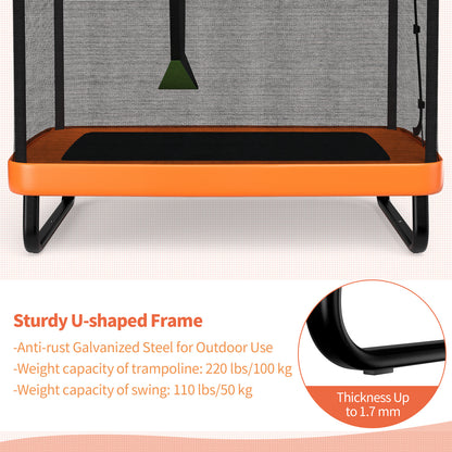 6 Feet Kids Entertaining Trampoline with Swing Safety Fence-Red Orange