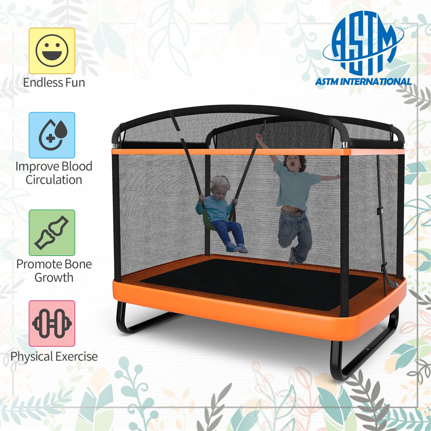 6 Feet Kids Entertaining Trampoline with Swing Safety Fence-Red Orange
