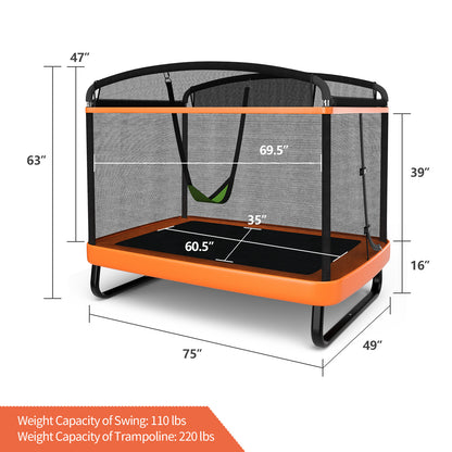 6 Feet Kids Entertaining Trampoline with Swing Safety Fence-Red Orange