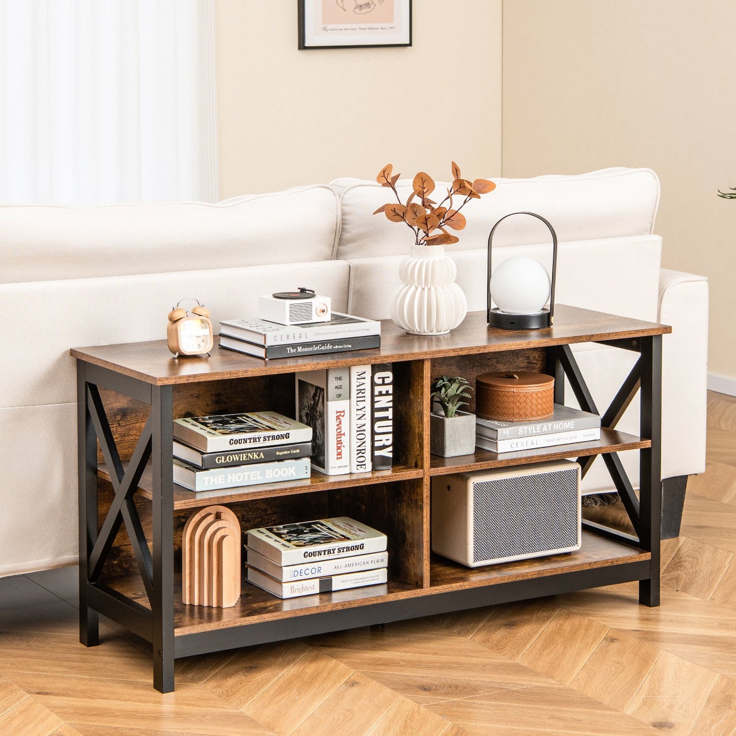 Wooden TV Stand Entertainment Media Center-Brown