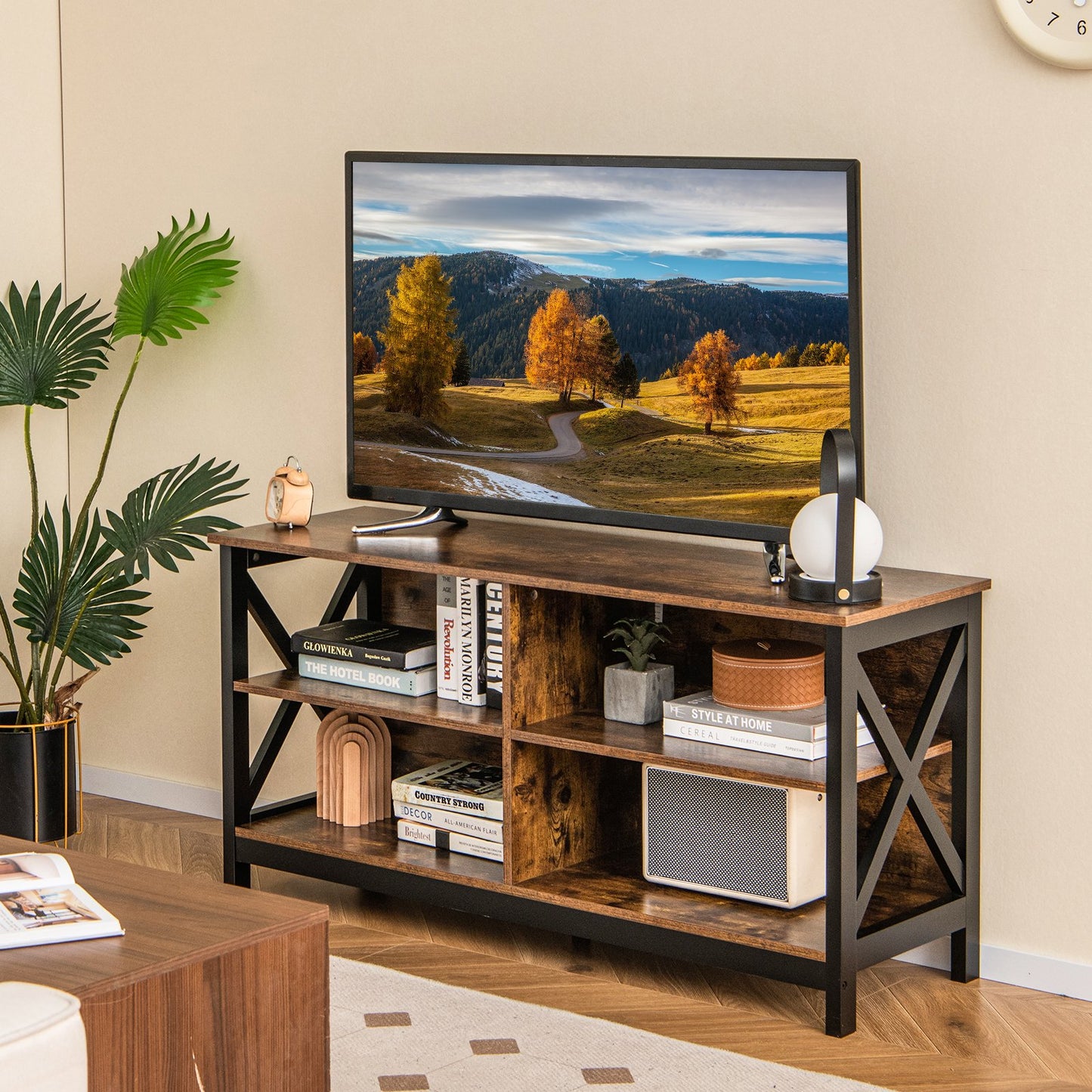 Wooden TV Stand Entertainment Media Center-Brown