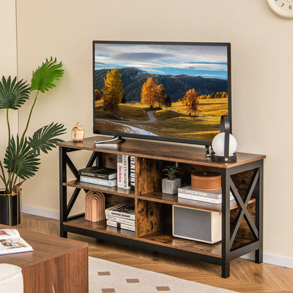 Wooden TV Stand Entertainment Media Center-Brown