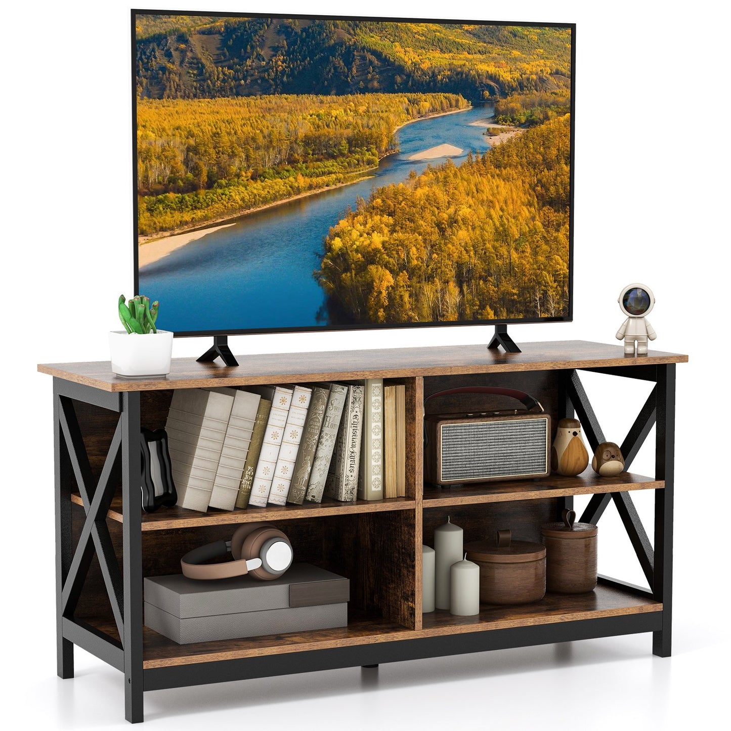 Wooden TV Stand Entertainment Media Center-Brown