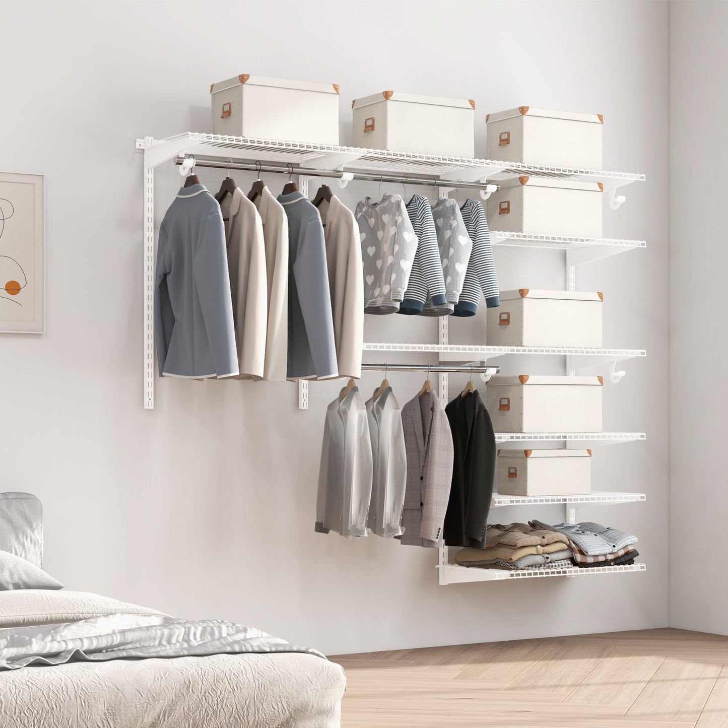 Adjustable Closet Organizer Kit with Shelves and Hanging Rods for 4 to 6 FT-Gray