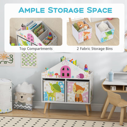 Kids House-shaped Bookshelf with 2 Storage Bins for Kids Room Playroom-White