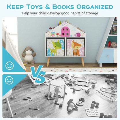 Kids House-shaped Bookshelf with 2 Storage Bins for Kids Room Playroom-White