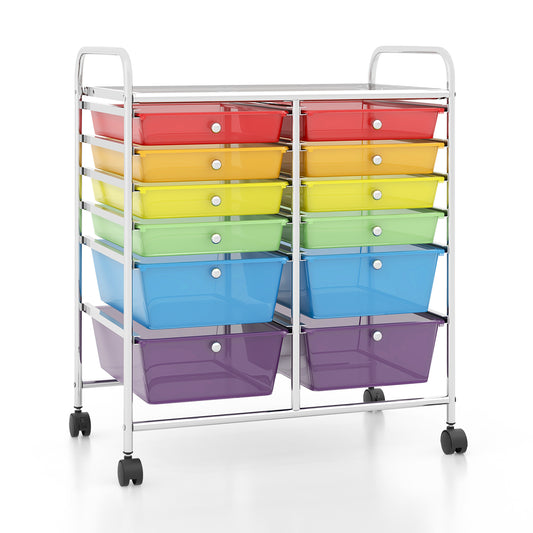 12 Storage Drawer Organizer Bins Rolling Cart-Multicolor