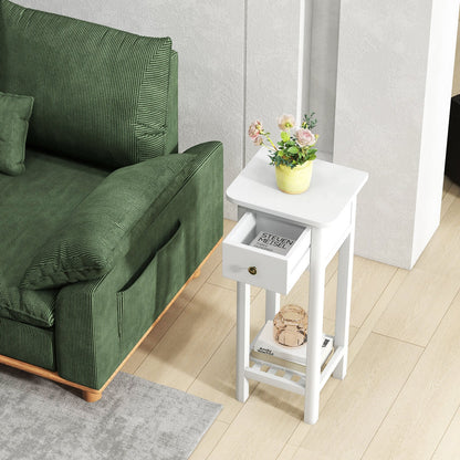 2 Tier Slim Nightstand Bedside Table with Drawer Shelf-Black