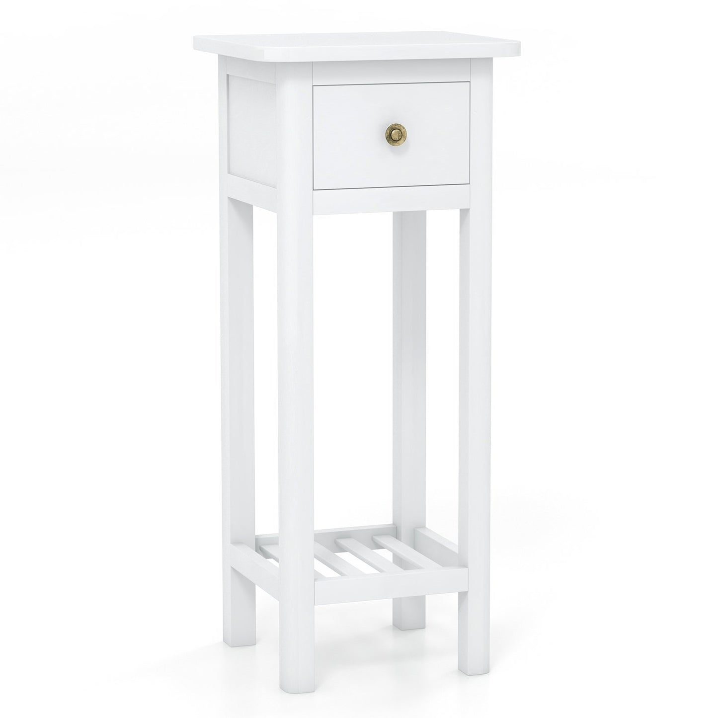 2 Tier Slim Nightstand Bedside Table with Drawer Shelf-Black