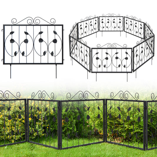 Decorative Garden Fence with 8 Panels Animal Barrier-Black