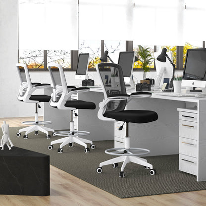Height Adjustable Drafting Chair with Flip Up Arms-Black