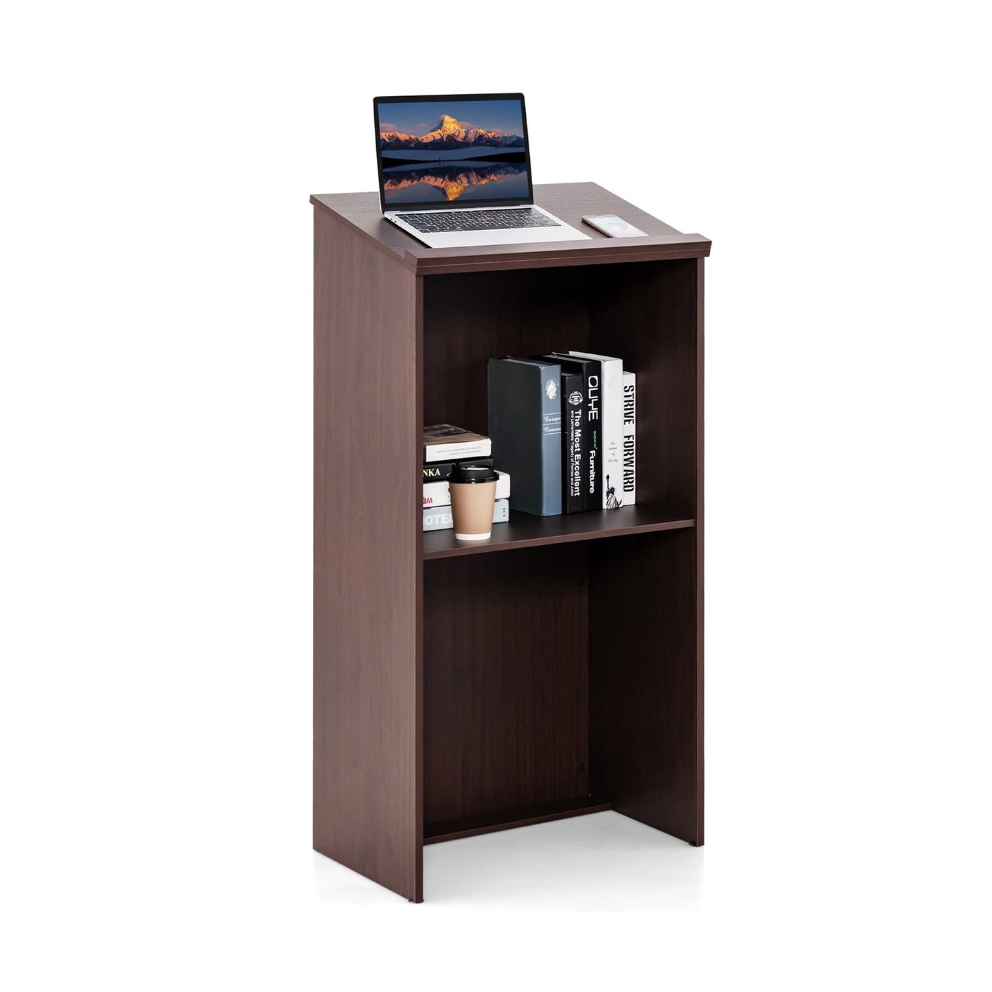 Wooden Floor Standing Podium Speaking Lectern-Black