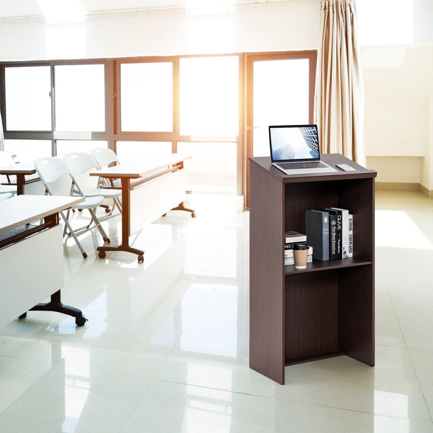 Wooden Floor Standing Podium Speaking Lectern-Black