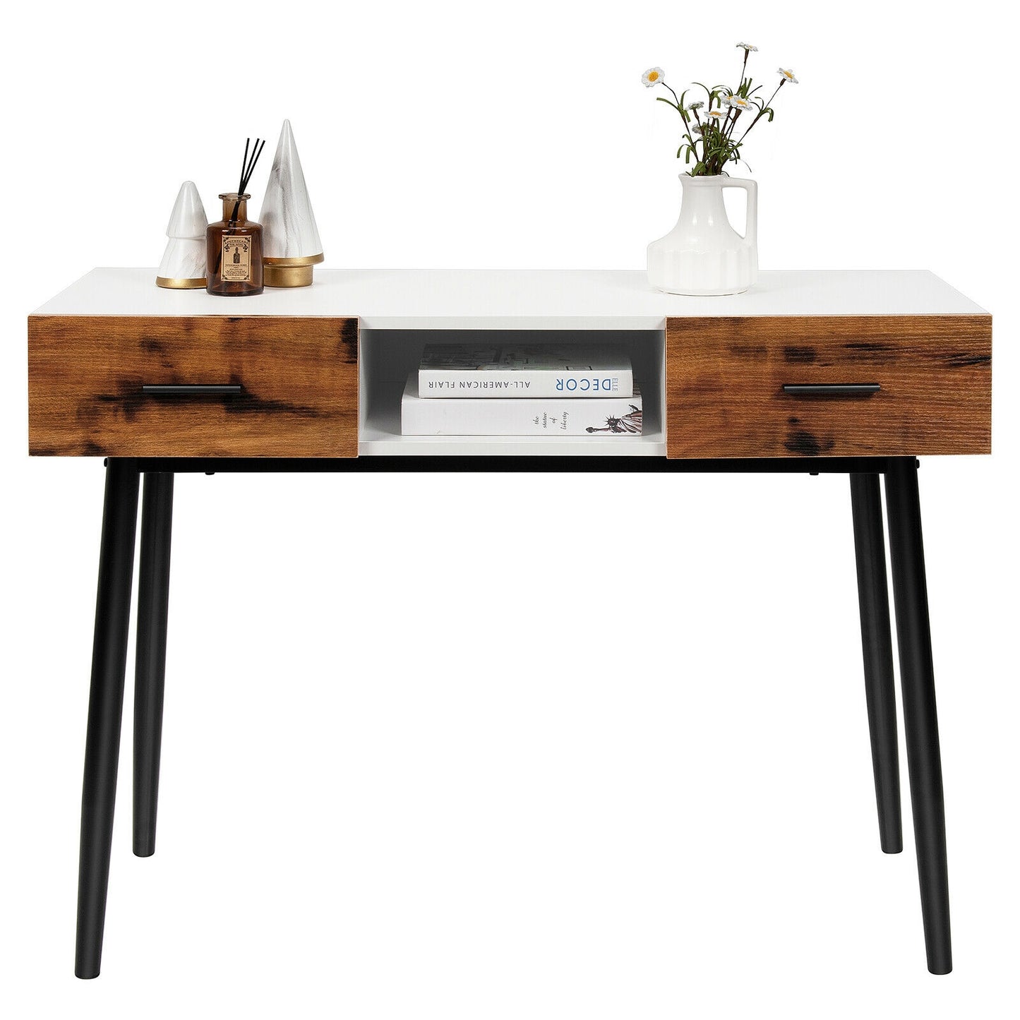 42 Inch Industrial Console Table with 2 Drawers for Entryway Hallway
