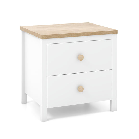2-Drawer Nightstand with Rubber Wood Legs-White