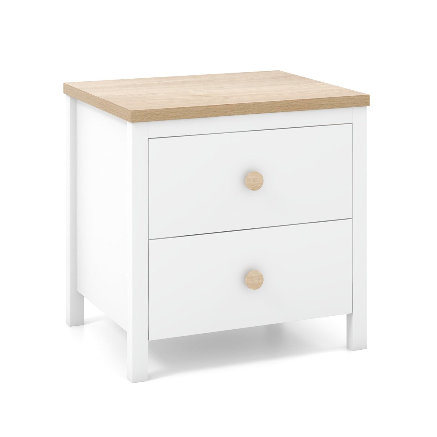 2-Drawer Nightstand with Rubber Wood Legs-Gray