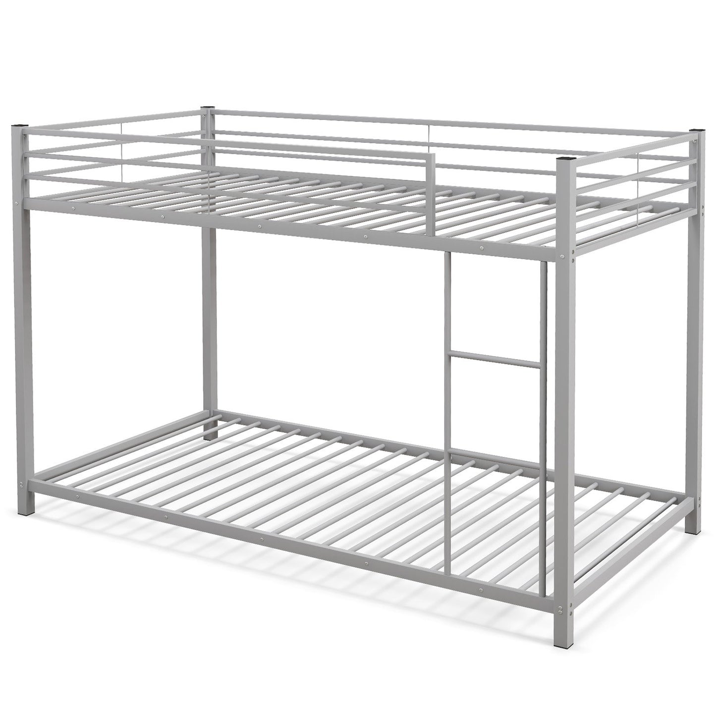 Low Profile Twin Over Twin Metal Bunk Bed with Full-length Guardrails-Black
