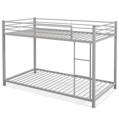 Low Profile Twin Over Twin Metal Bunk Bed with Full-length Guardrails-Black