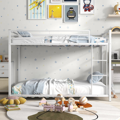 Low Profile Twin Over Twin Metal Bunk Bed with Full-length Guardrails-Black