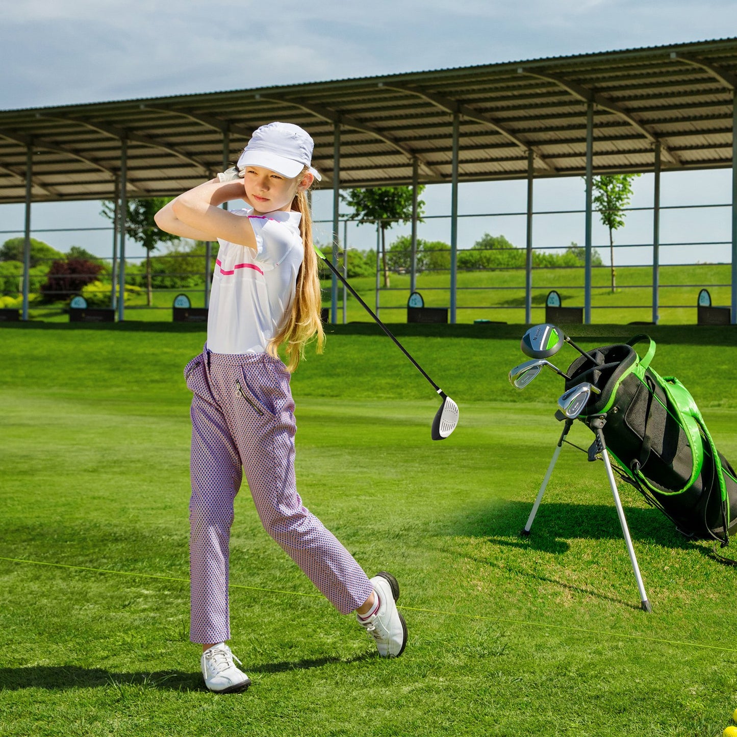 Junior Complete Golf Club Set with Stand Bag Rain Hood-Blue
