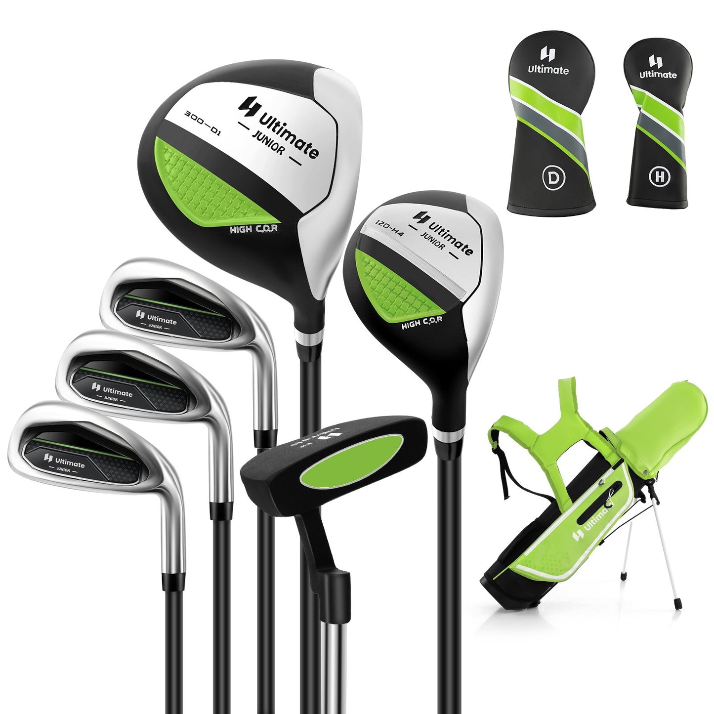 Junior Complete Golf Club Set with Stand Bag Rain Hood-Green