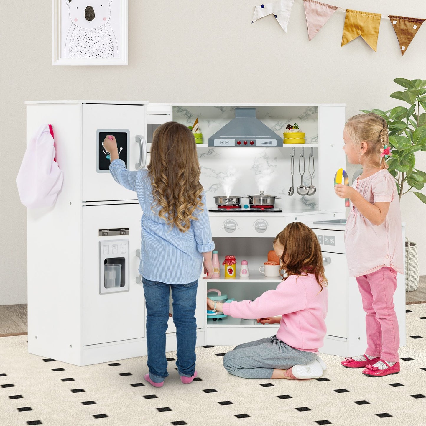 Kids Corner Pretend Kitchen Playset with Separated Washing Basin-Coffee