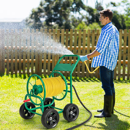 Garden Water Hose Reel Cart with 4 Wheels and Non-slip Grip-Green