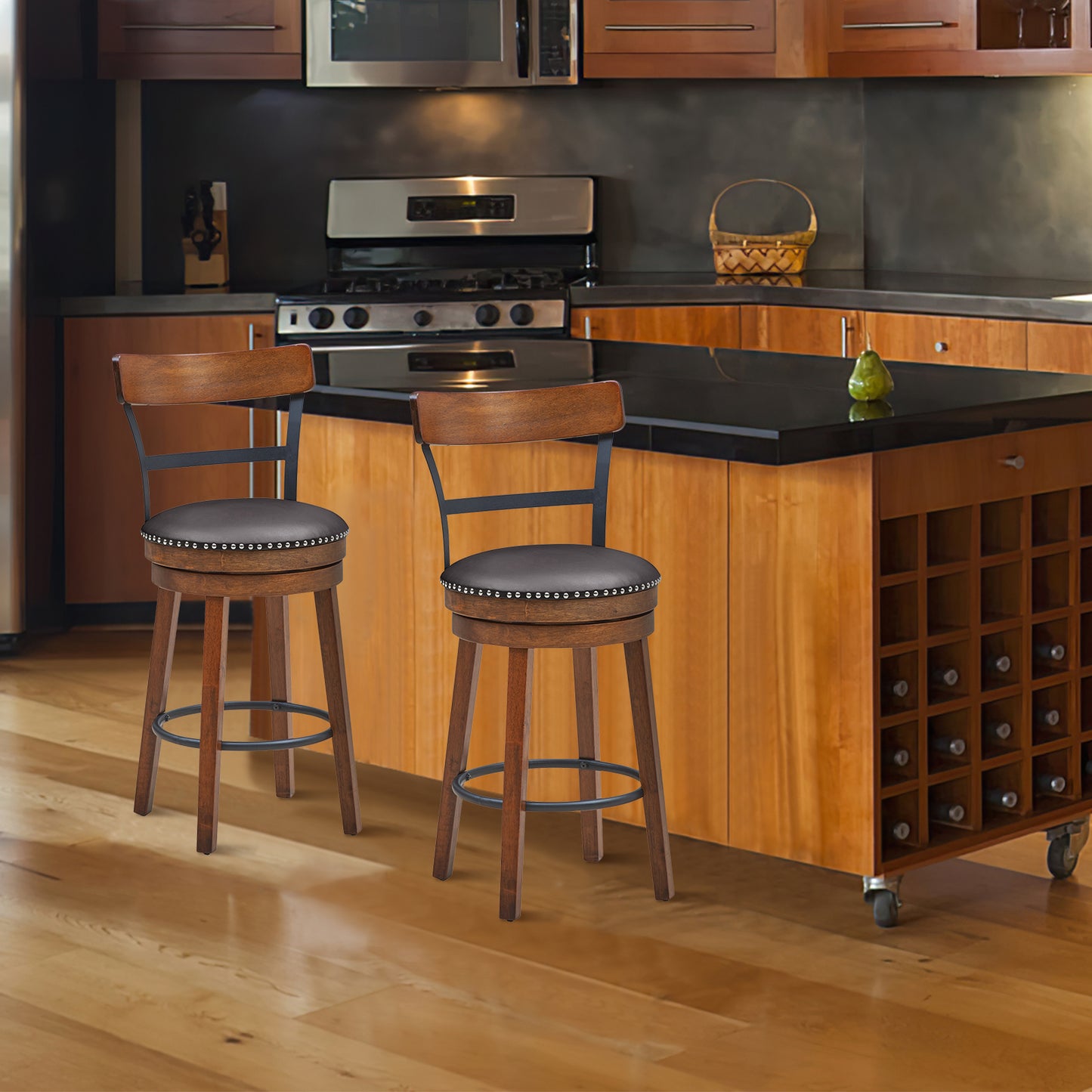 Set of 2 25.5 Inch Swivel Counter Height Bar Stool
