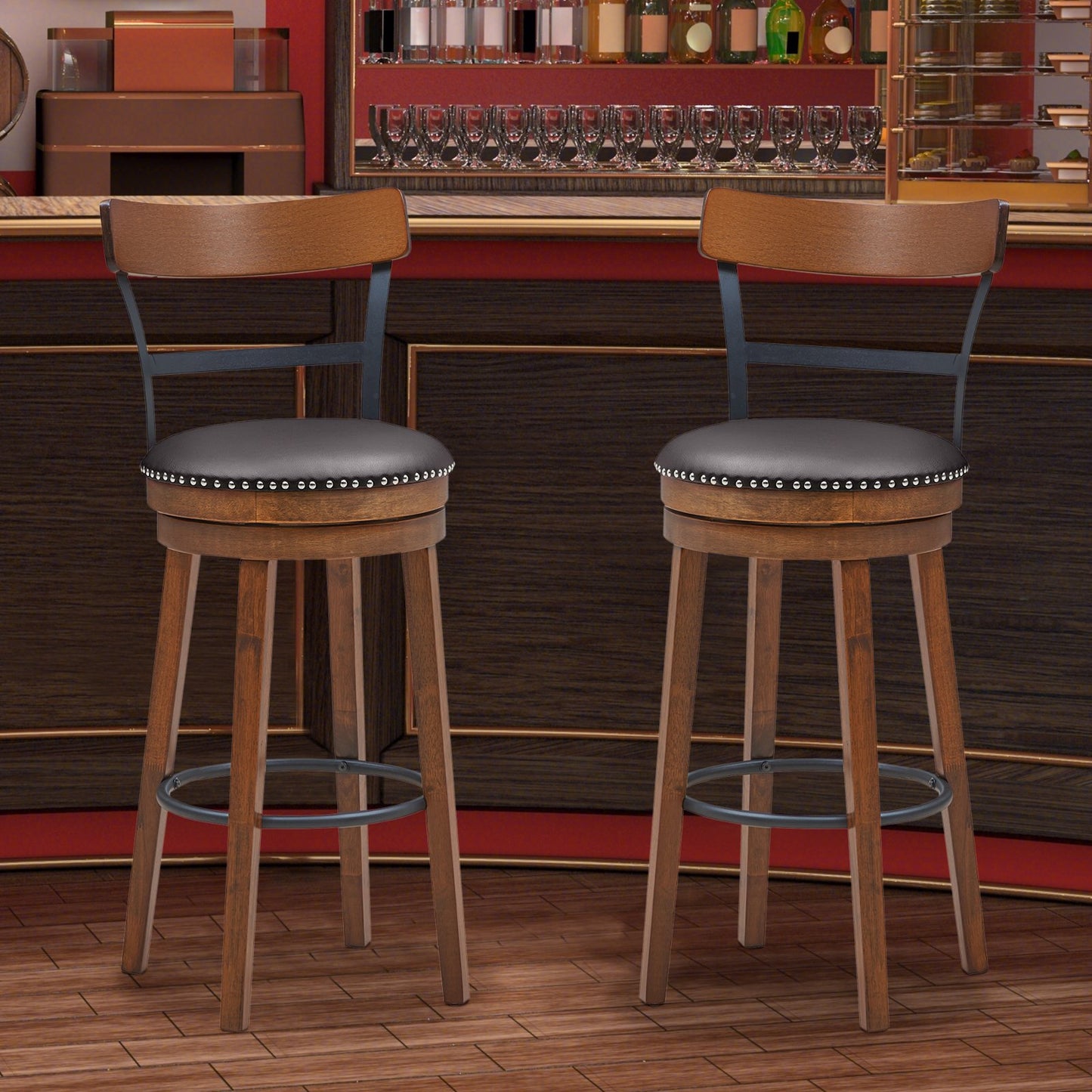 Set of 2 25.5 Inch Swivel Counter Height Bar Stool