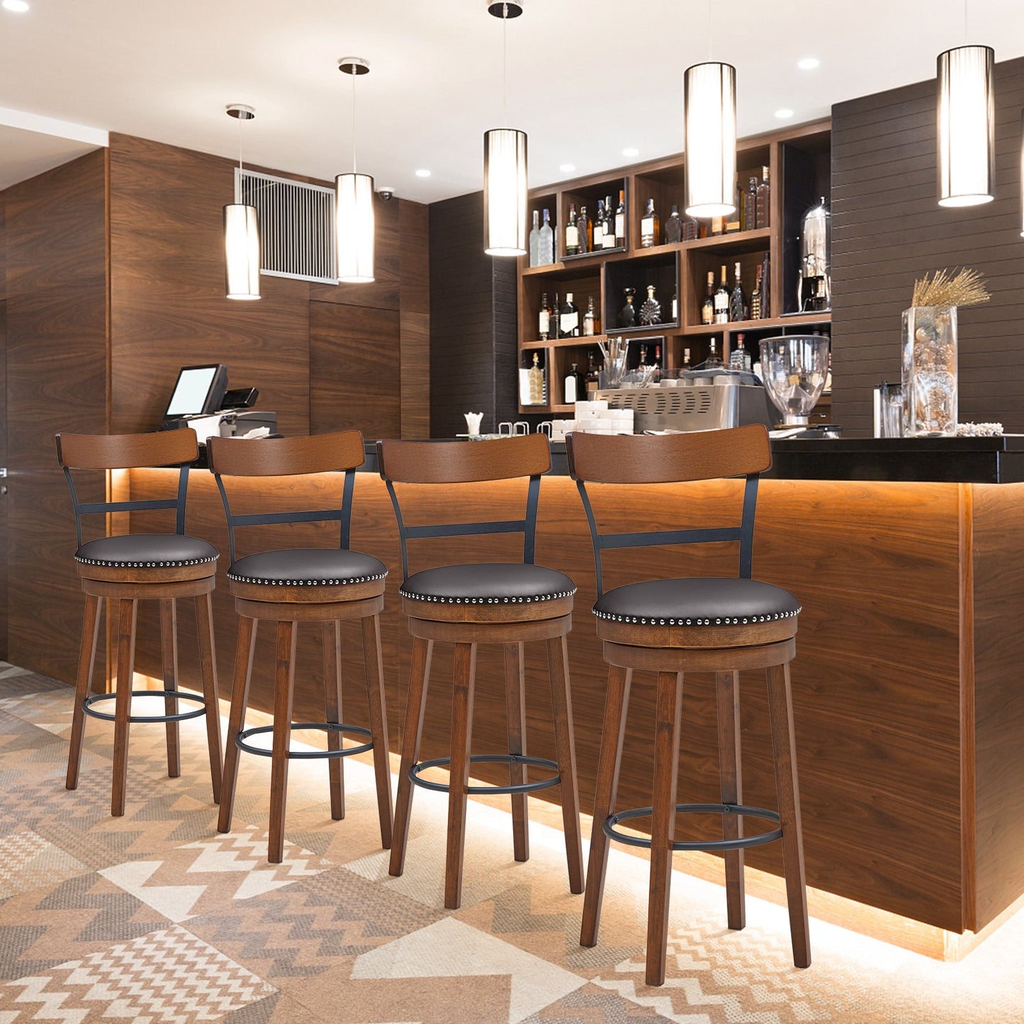 Set of 2 25.5 Inch Swivel Counter Height Bar Stool