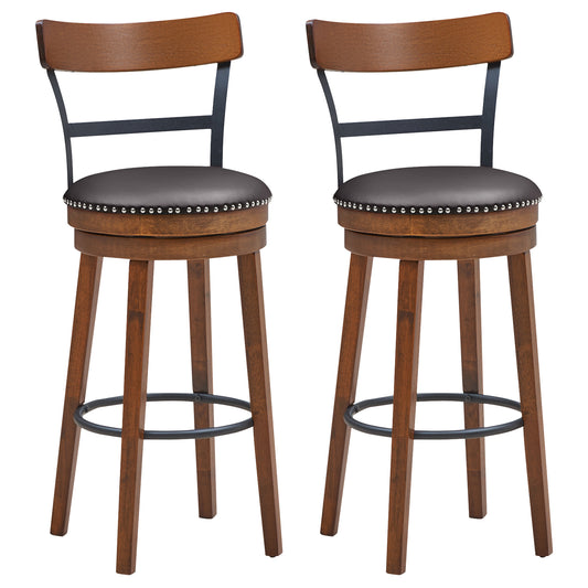 Set of 2 swivel pub height bar stools with 30.5-inch height, featuring modern design and comfortable seating for kitchen or bar area.