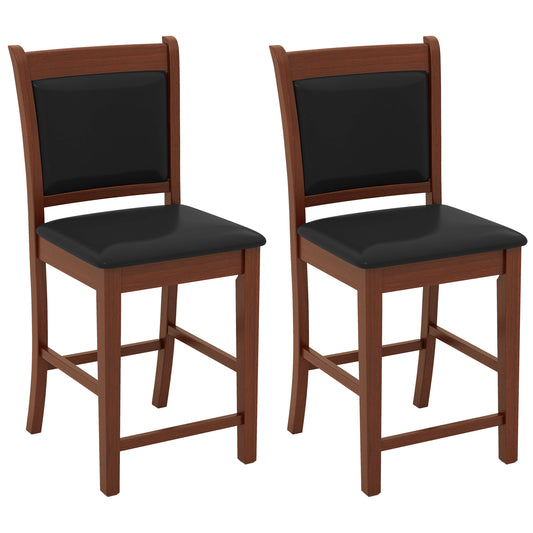 Upholstered Counter Stool Set of 2 with Solid Rubber Wood Frame-Brown