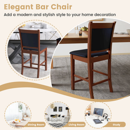 Upholstered Counter Stool Set of 2 with Solid Rubber Wood Frame-Brown