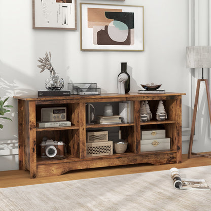 TV Stand for up to 65 Inch Flat Screen TVs with Adjustable Shelves for 18 Inch Electric Fireplace (Not Included)-Black