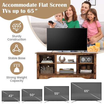 TV Stand for up to 65" Flat Screen TVs with Adjustable Shelves-Rustic Brown