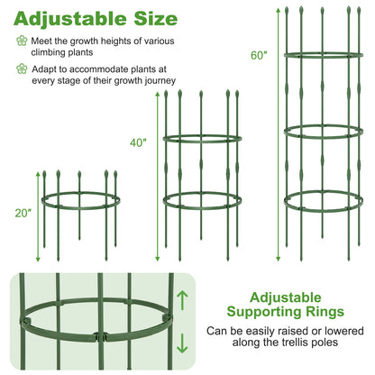 3-Pack Garden Trellis 40"/60" Tall Plant Support Stands with Clips and Ties-M
