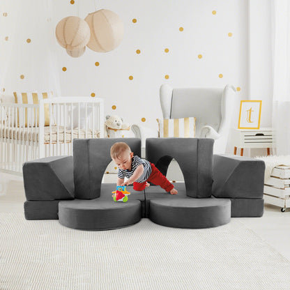 8 Pieces Kids Modular Play Sofa with Detachable Cover for Playroom and Bedroom-Gray