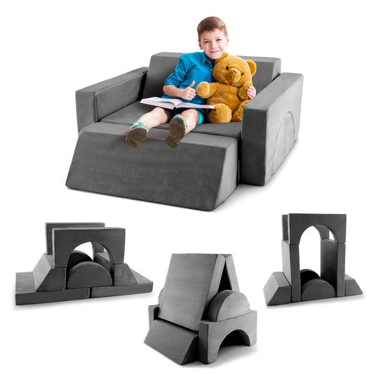 8 Pieces Kids Modular Play Sofa with Detachable Cover for Playroom and Bedroom-Gray
